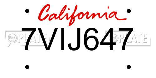 7VIJ647 California License Plate