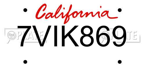 7VIK869 California License Plate