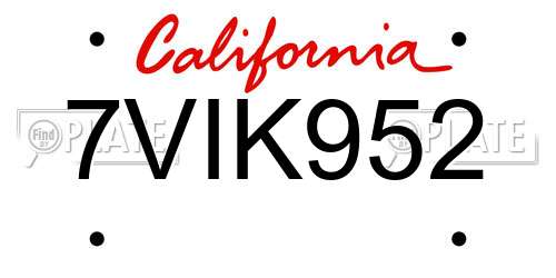 7VIK952 California License Plate