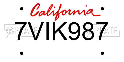 7VIK987 California License Plate