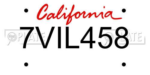 7VIL458 California License Plate
