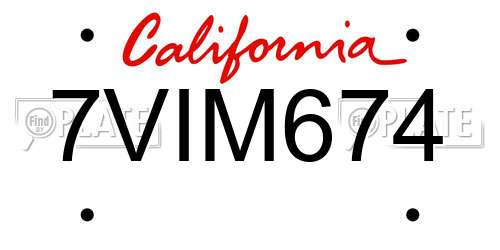 7VIM674 California License Plate