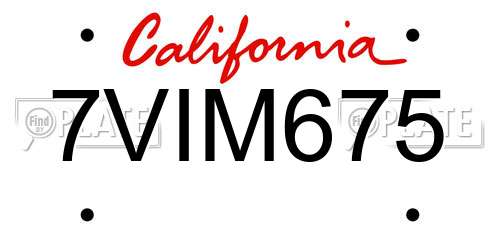 7VIM675 California License Plate
