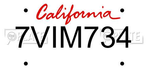 7VIM734 California License Plate
