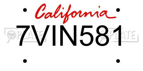 7VIN581 California License Plate