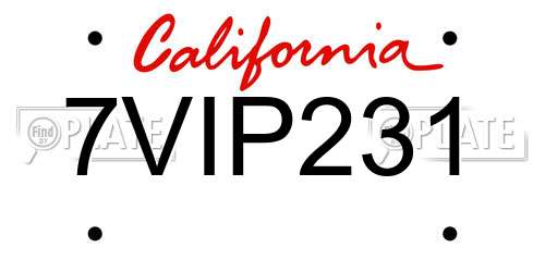 7VIP231 California License Plate