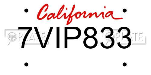 7VIP833 California License Plate