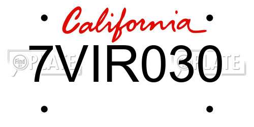 7VIR030 California License Plate