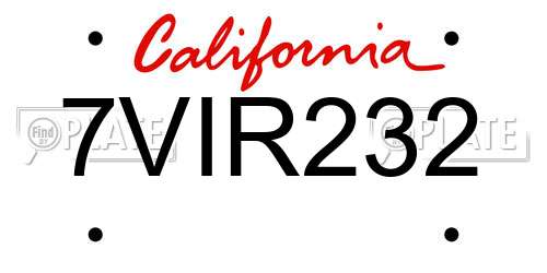 7VIR232 California License Plate