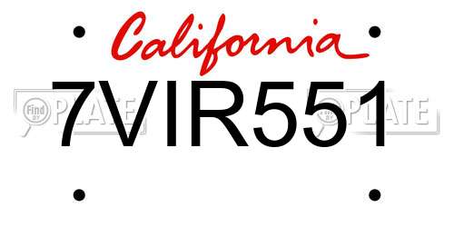 7VIR551 California License Plate