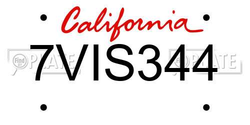 7VIS344 California License Plate