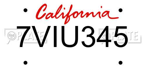 7VIU345 California License Plate