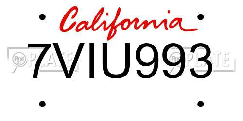7VIU993 California License Plate