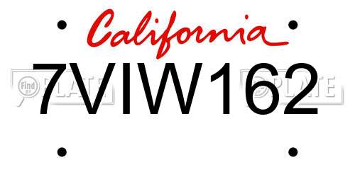 7VIW162 California License Plate