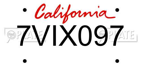 7VIX097 California License Plate