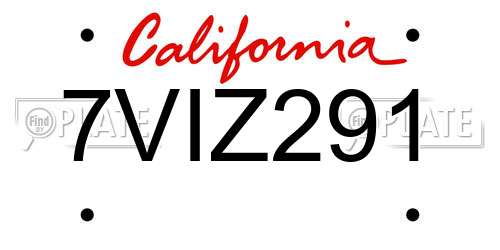7VIZ291 California License Plate