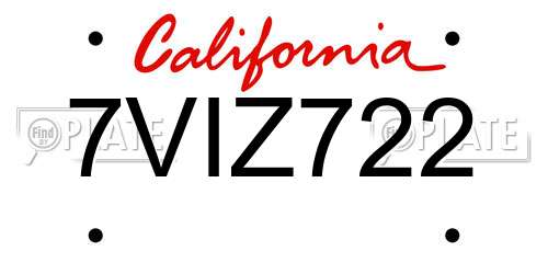 7VIZ722 California License Plate