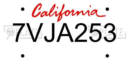 7VJA253 California License Plate