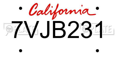 7VJB231 California License Plate