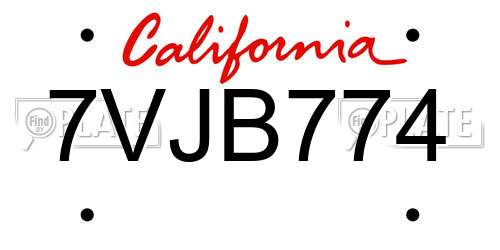 7VJB774 California License Plate