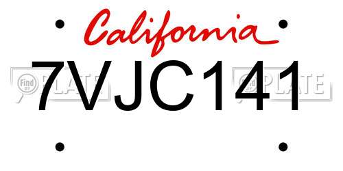 7VJC141 California License Plate