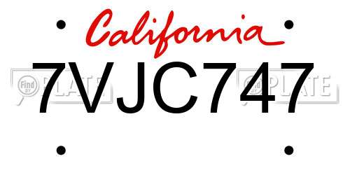 7VJC747 California License Plate
