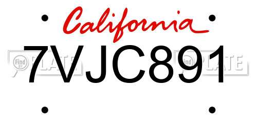 7VJC891 California License Plate