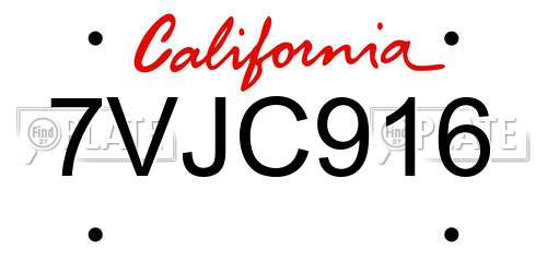 7VJC916 California License Plate