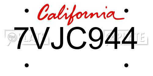 7VJC944 California License Plate