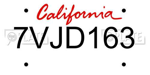 7VJD163 California License Plate