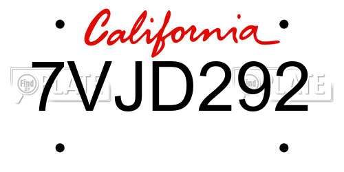 7VJD292 California License Plate
