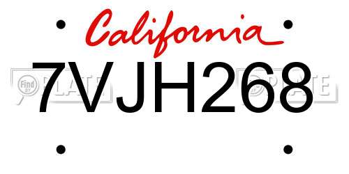 7VJH268 California License Plate