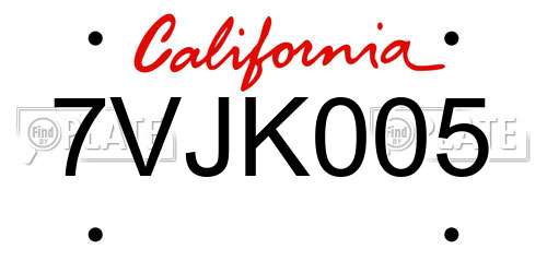 7VJK005 California License Plate
