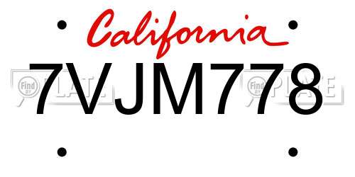 7VJM778 California License Plate