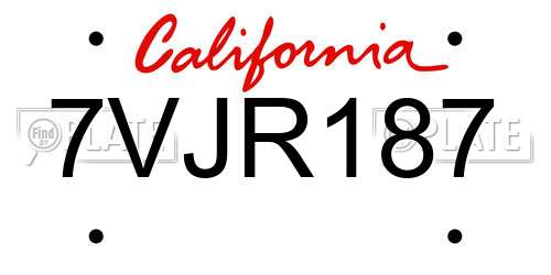 7VJR187 California License Plate