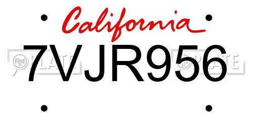7VJR956 California License Plate