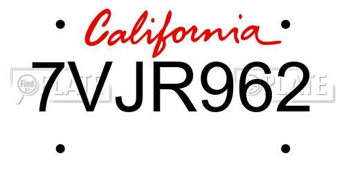 7VJR962 California License Plate