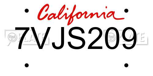 7VJS209 California License Plate