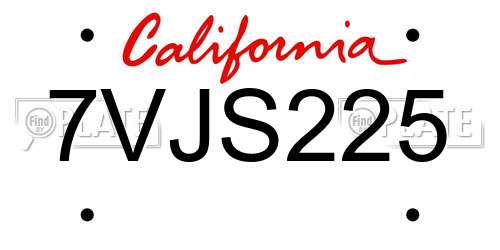 7VJS225 California License Plate