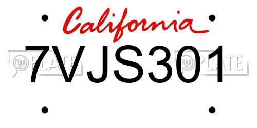 7VJS301 California License Plate
