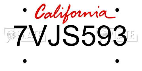 7VJS593 California License Plate