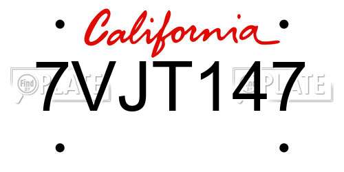 7VJT147 California License Plate