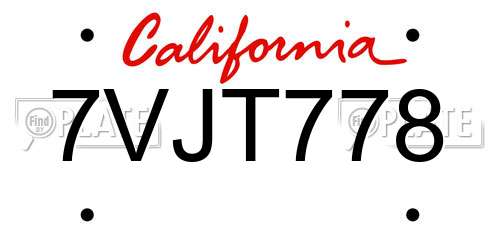 7VJT778 California License Plate