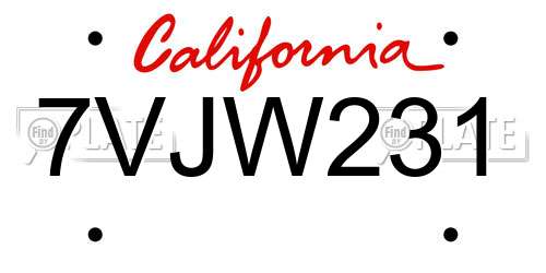7VJW231 California License Plate