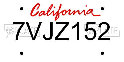 7VJZ152 California License Plate