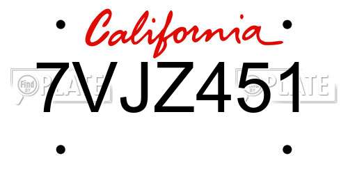 7VJZ451 California License Plate