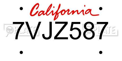 7VJZ587 California License Plate