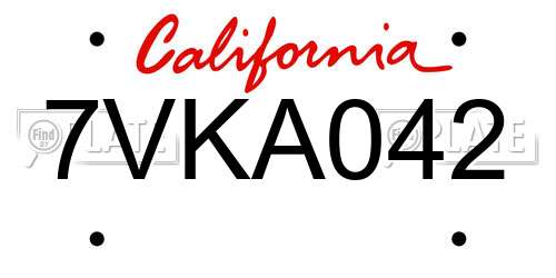 7VKA042 California License Plate