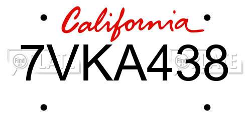 7VKA438 California License Plate