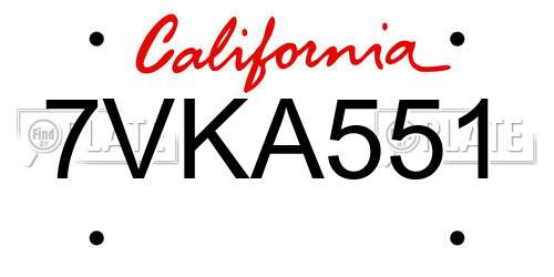 7VKA551 California License Plate